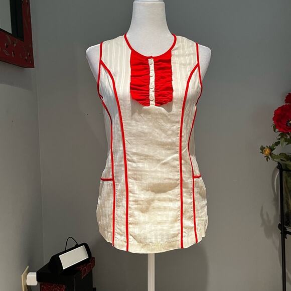 NEW Richard Chai Preppy Country Club Ribbon Ruffle Sleeveless Cotton Top M NWOT - Picture 1 of 16